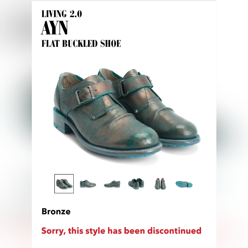 John Fluevog Living 2.0 Ayn Flat Buckle Bronze Gold Copper Leather Shoes! Size 8
